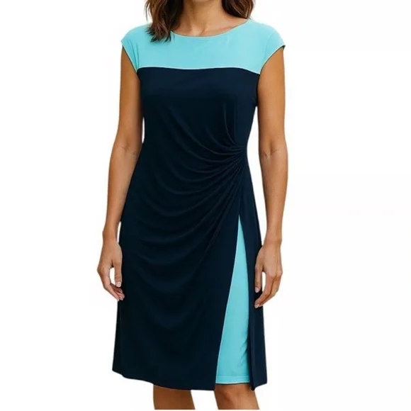 Chaps | Dresses | Chaps Elegant Twotone Blue Dress | Poshmark